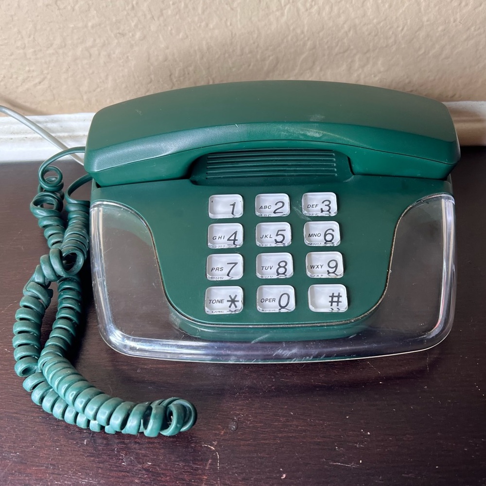 Vintage 1990's Hunter Green Push Button Phone, Land Line, Visually Impaired, Len